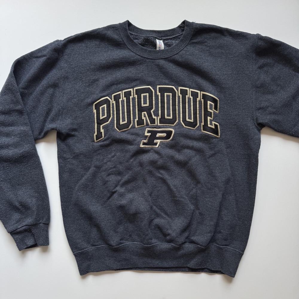 JERZEES Purdue Crew Neck Sweatshirt Adult Small Charcoal Gray Embroidered